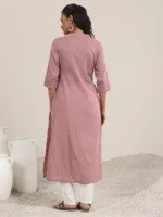 Mauve Printed Cotton Straight Kurta - Image 3