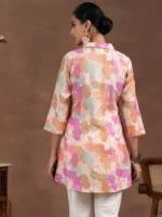 Pink Printed Silk Blend Straight Kurti - Image 4