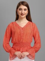 Bright Red Minimal Women's Tops